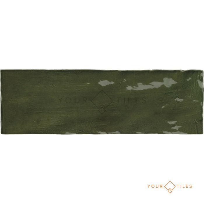 FULL TILE SAMPLE Zellige Brick Botanical Green Moroccan Handmade Style 6.5cm x 20cm