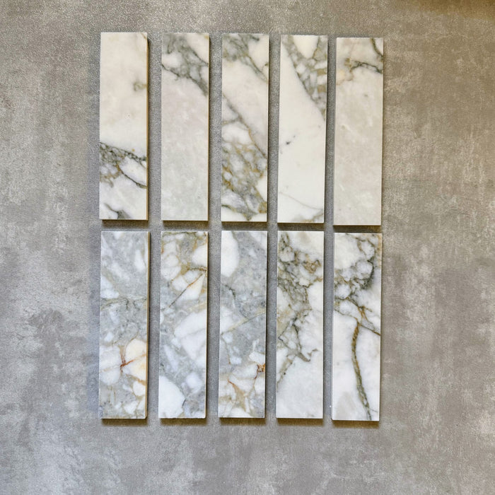 FULL TILE SAMPLE Fayrouz Honed Calacatta Green Marble | Wall & Floor Brick Tiles | 5cm x 20cm