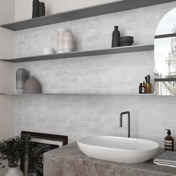 Camden Brick Ice White Matt Porcelain Wall Tiles & Floor Tiles 6cm x 24.6cm Kitchen Tiles