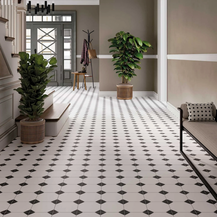 Belvoir Black Victorian Style Porcelain Floor Tiles 33cm x 33cm