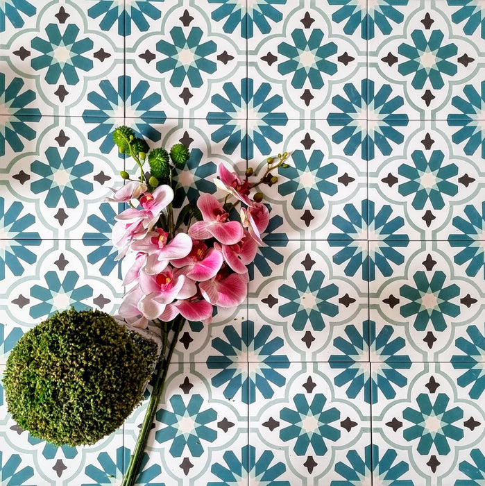 Clara Teal Victorian Moroccan Tiles 20cm x 20cm