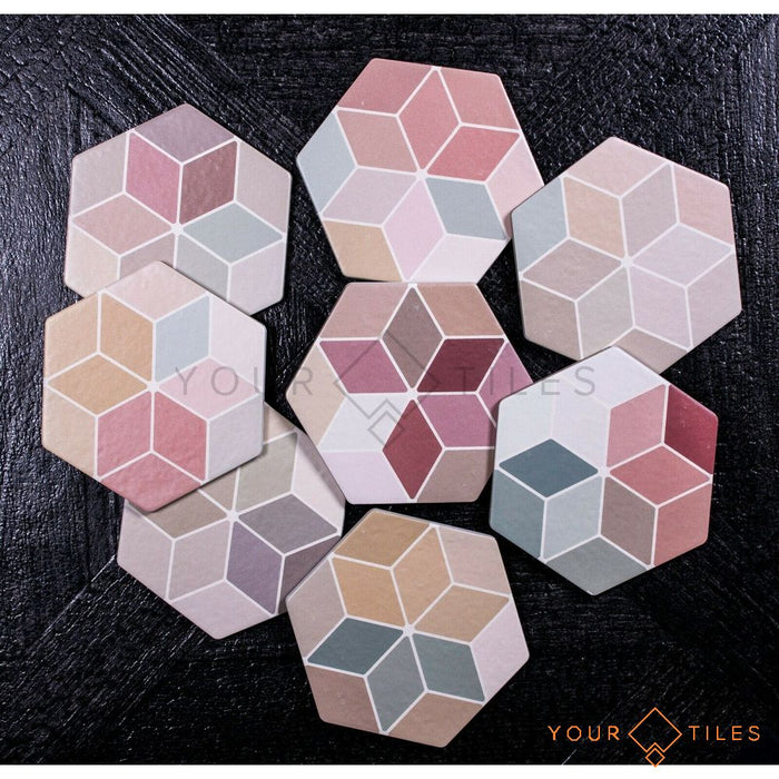 FULL TILE SAMPLE Athens Colours Patchwork Hexagon 17cm x 15cm