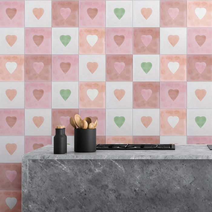 Cupid Mini Hearts | MINI Rose A Moroccan Indoor Outdoor Wall Floor Tiles 15cm x 15cm