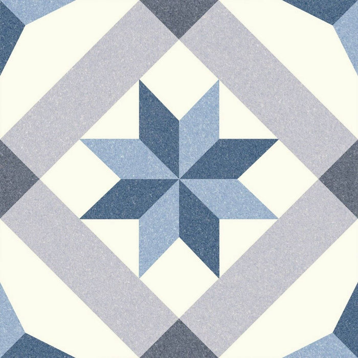 Riviera Menton Star Blue Porcelain Wall & Floor Tile 25cm x 25cm