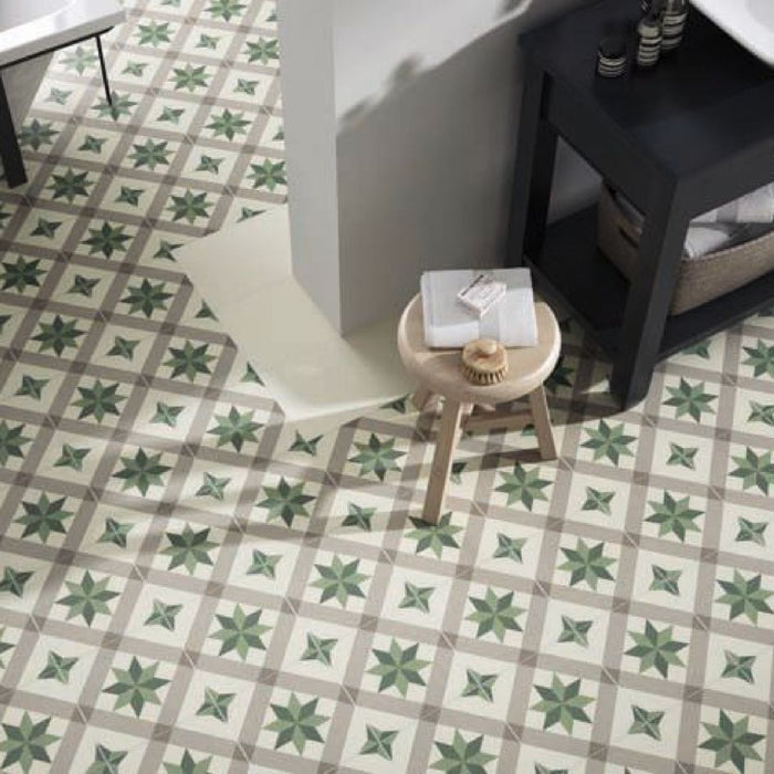 Riviera Menton Star Green Porcelain Wall & Floor Tile 25cm x 25cm