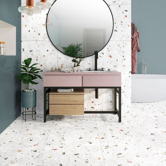 Jericho White Terrazzo Square Wall & Floor Tiles 66cm x 66cm