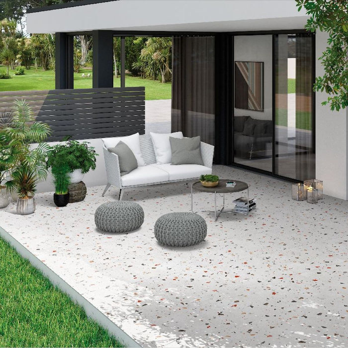 Jericho White Terrazzo Square Wall & Floor Tiles 66cm x 66cm