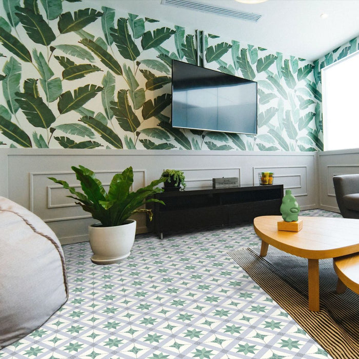 Riviera Menton Star Green Porcelain Wall & Floor Tile 25cm x 25cm