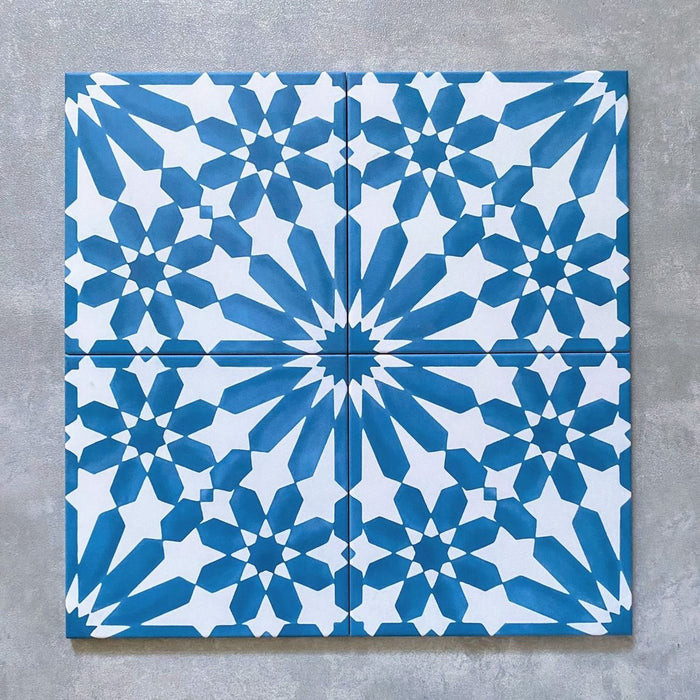 Fez Azure Moroccan Pattern Porcelain Tiles 20cm x 20cm