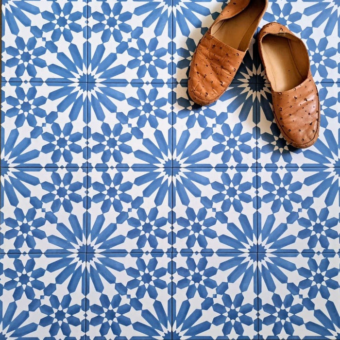 Fez Azure Moroccan Pattern Porcelain Tiles 20cm x 20cm