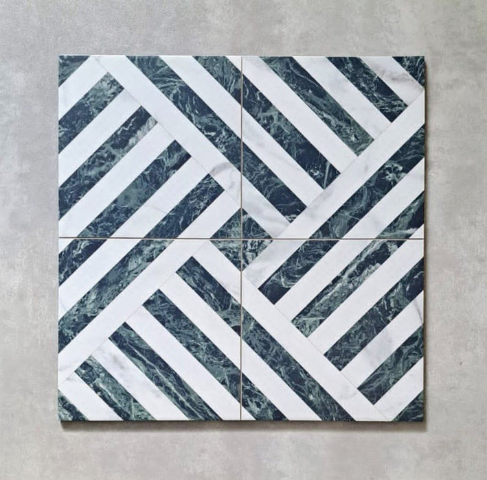 Art Deco Emerald Green Marble Patterned Porcelain Wall Floor Tiles 44cm x 44cm