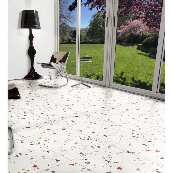 Jericho White Terrazzo Square Wall & Floor Tiles 66cm x 66cm