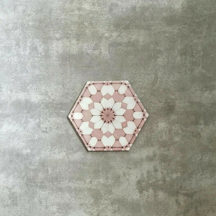 FULL TILE SAMPLE Medina Dusty Pink Hexagon 18.7cm x 21.6cm