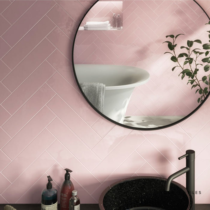 Brooklyn Rose Pink Flat Gloss Metro Subway Tiles 7.5cm x 30cm