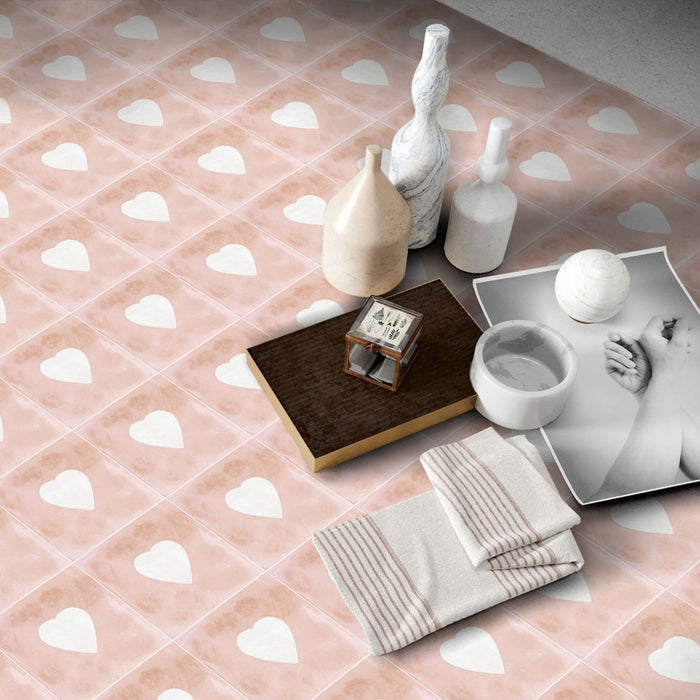 FULL TILE SAMPLE Cupid Mini Hearts | MINI Rose B Wall Floor Tiles  15cm x 15cm