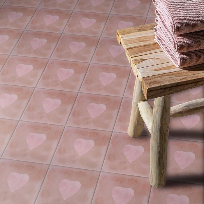 FULL TILE SAMPLE Cupid Mini Hearts | MINI Rose Light Wall Floor Tiles  15cm x 15cm