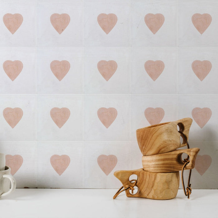 FULL TILE SAMPLE Cupid Mini Hearts | MINI White Décor Wall Floor Tiles  15cm x 15cm