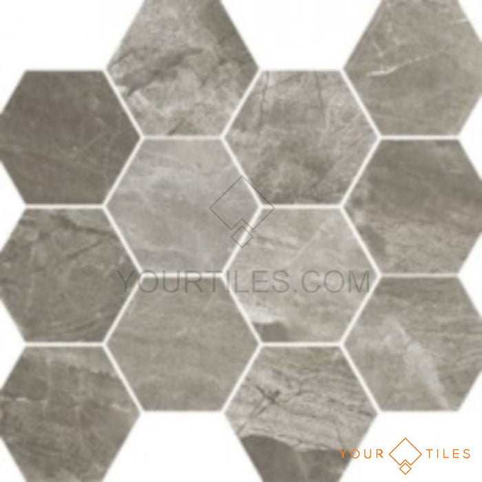 Roman Stone Tile Grey Hexagon Mosaic Tile 39cm x 37cm