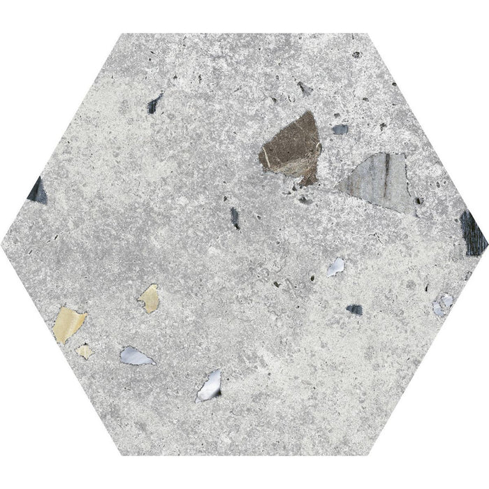 Jerez Silver Terrazzo Hexagon Wall & Floor Tiles 25cm x 22cm