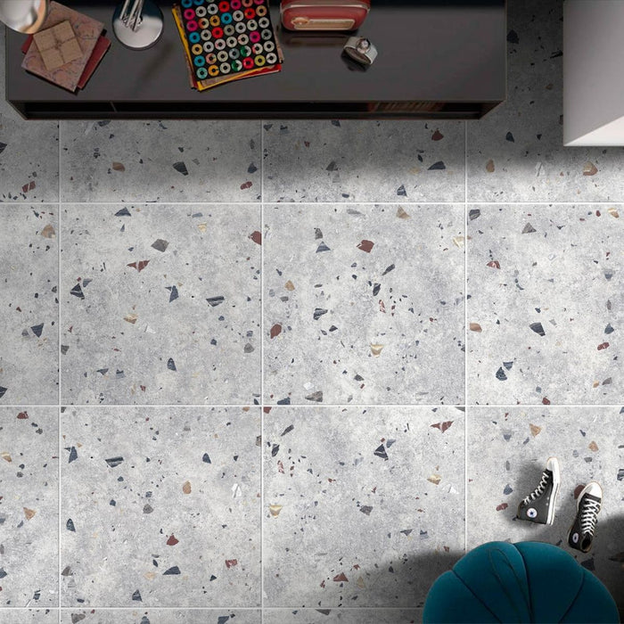 Jerez Silver Terrazzo Square Wall & Floor Tiles 66cm x 66cm