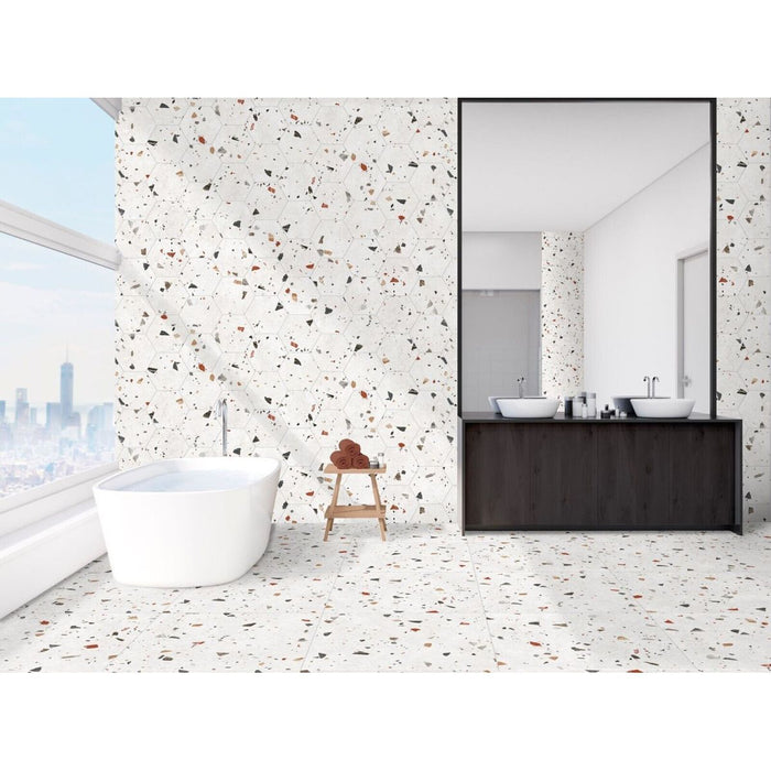 Jerez White Terrazzo Hexagon Wall & Floor Tiles 25cm x 22cm