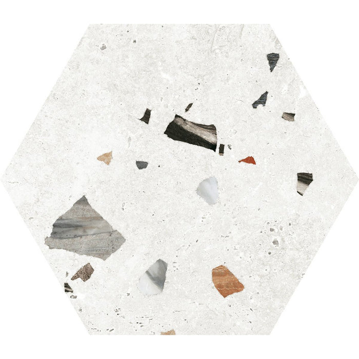 Jerez White Terrazzo Hexagon Wall & Floor Tiles 25cm x 22cm