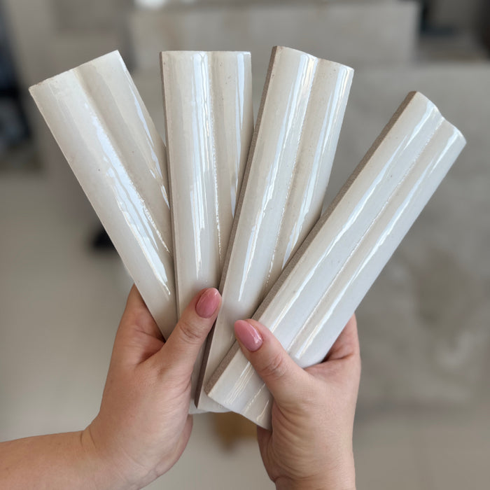 Levent Antique White Fluted Gloss Decor Porcelain Tiles 6cm x 24cm