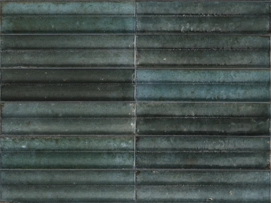 FULL TILE SAMPLE Levent Blue FLUTED Gloss Decor Porcelain Tiles 6cm x 24cm