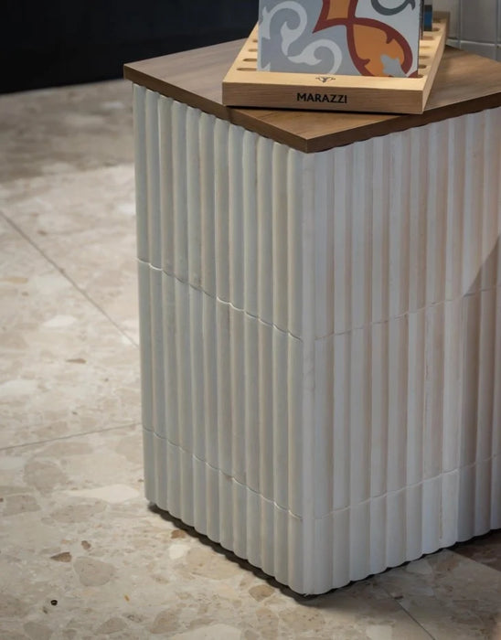 Levent Antique White Fluted Gloss Decor Porcelain Tiles 6cm x 24cm