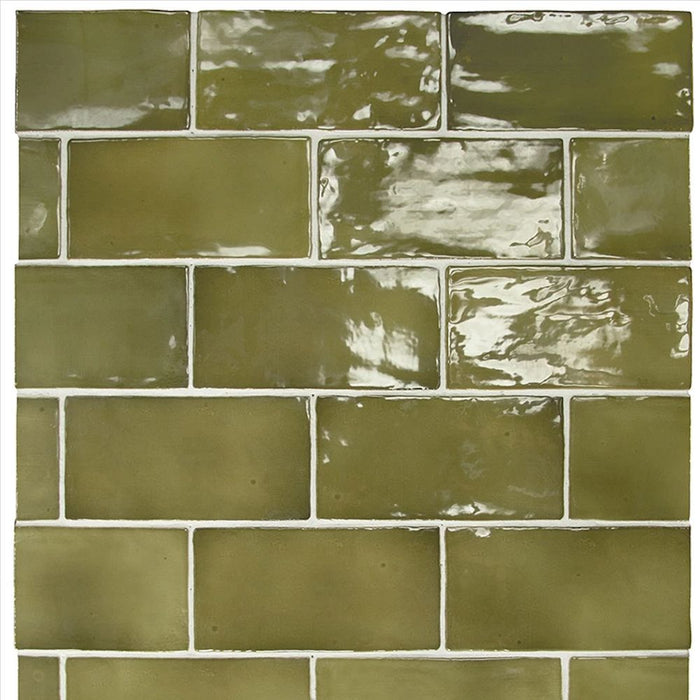 Liberty Basil Green Rustic Effect Gloss Wall Tiles 7.5cm x 15cm