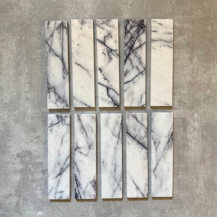 FULL TILE SAMPLE Fayrouz Honed Lilac Marble | Wall & Floor Brick Tiles | 5cm x 20cm