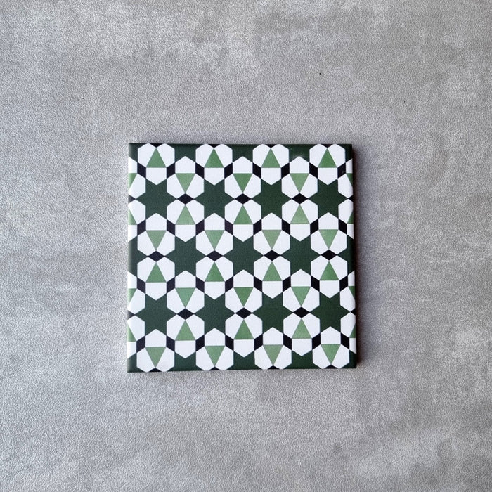 FULL TILE SAMPLE Meknes Green Stars MINI 15cm x 15cm