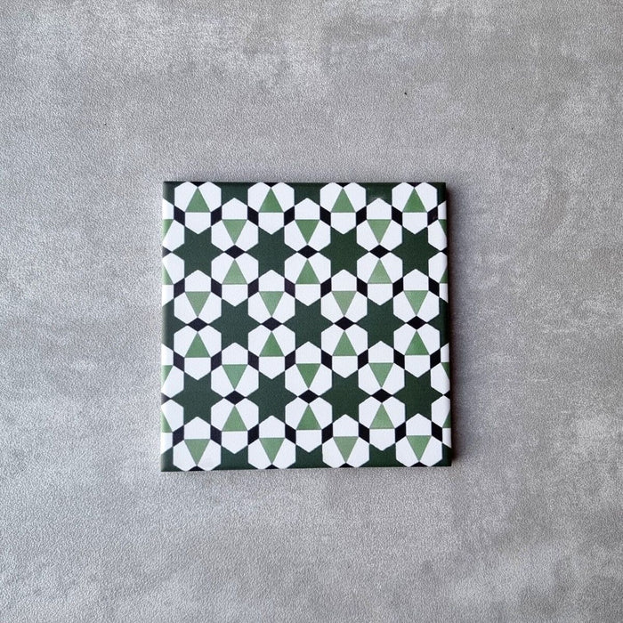 Meknes Green Stars Mini Moroccan Porcelain Wall Floor Tile 15cm x 15cm