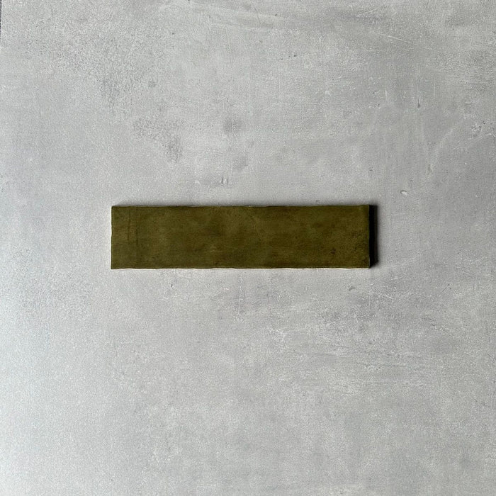 Nairobi Tile Gloss Olive Green Handmade Effect Rustic Tile 7.5cm x 30cm