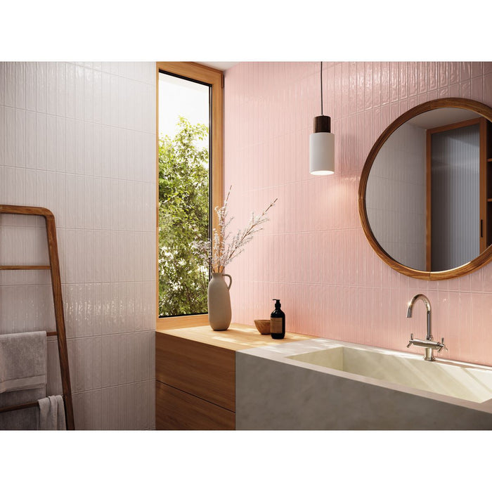 Nobu Pastelle Base Pink Gloss Wall Tiles 5cm x 30cm