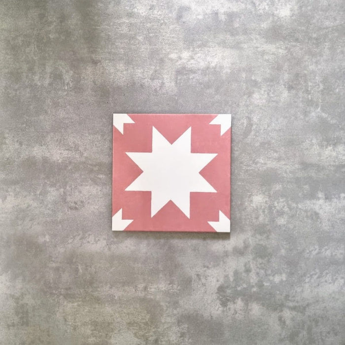 Kenifra Pink Star Tiles White & Pink Wall & Floor Tiles 20cm x 20cm