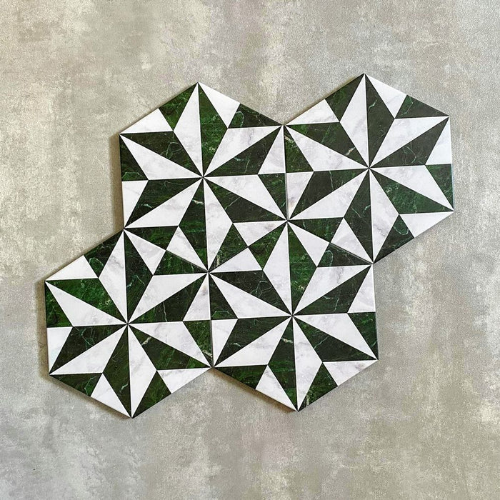 Piazza Emerald Green and Carrara White Hexagon 18.7cm x 21.6cm