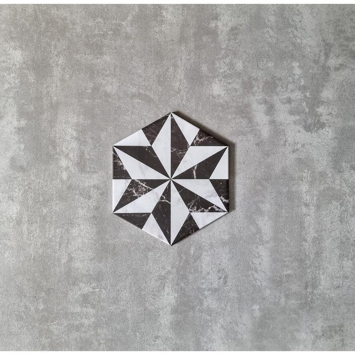 FULL TILE SAMPLE Piazza Marquina Black Hexagon 18.7cm X 21.6cm