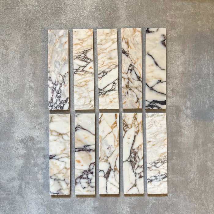 FULL TILE SAMPLE Fayrouz Honed Picasso Marble | Wall & Floor Brick Tiles | 5cm x 20cm