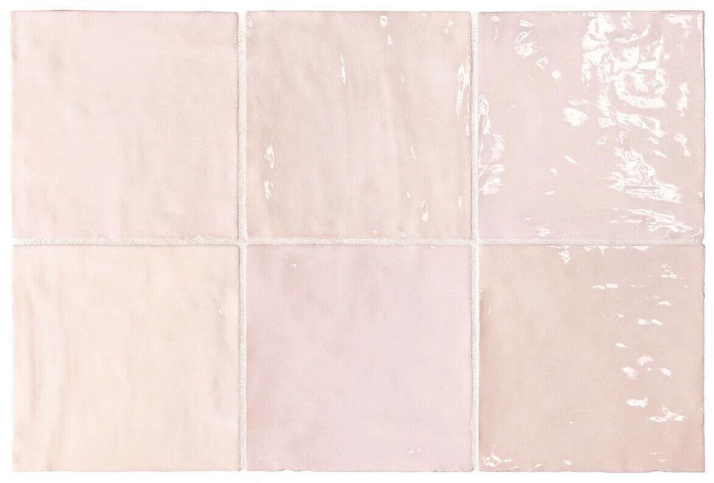 FULL TILE SAMPLE Zellige Square PINK MIST Moroccan Handmade Style 13.2cm x 13.2cm