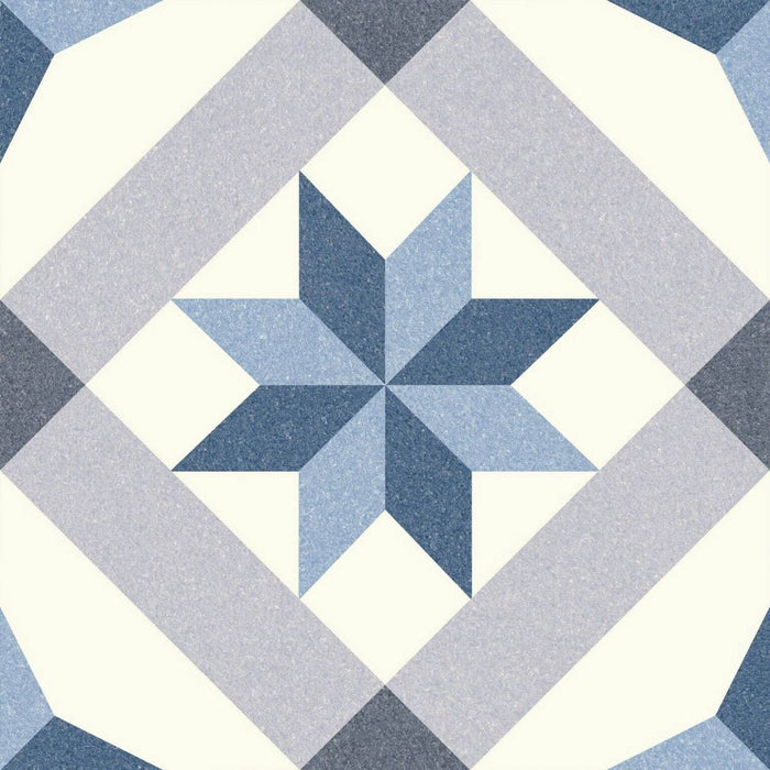 FULL TILE SAMPLE Riviera Menton Star Blue 25cm x 25cm