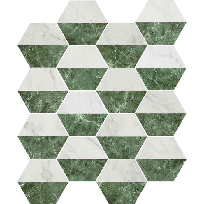 Roma Marble Green and White Decor Hexagon 15cm x 17.3cm