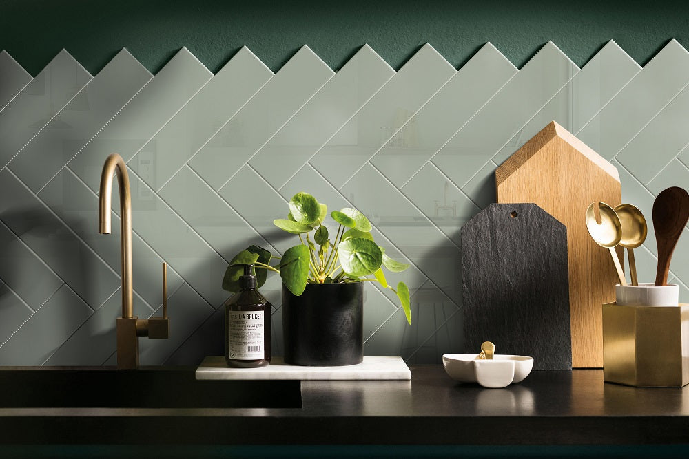 FULL TILE SAMPLE Brooklyn  Sage Green Flat Gloss Metro Subway Tiles 7.5cm x 30cm