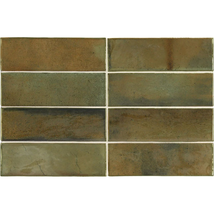 FULL TILE SAMPLE Saigon Brick Olive Green Moroccan Wall Tiles 5.1 x 16.1cm