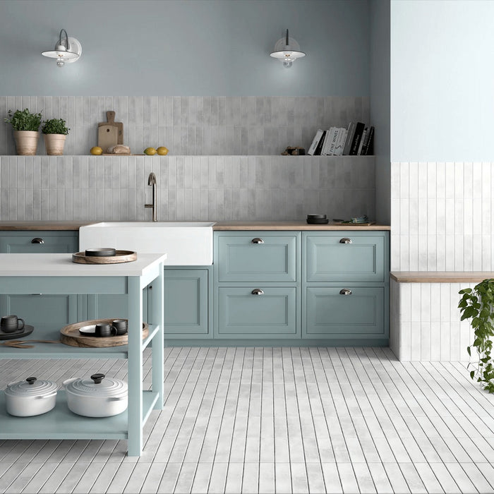 Camden Brick Ice White Matt Porcelain Wall Tiles & Floor Tiles 6cm x 24.6cm Kitchen Tiles