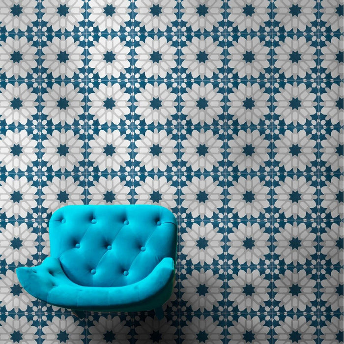 FULL TILE SAMPLE Souk Blue D Pattern 20cm x 20cm