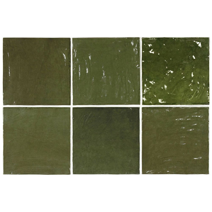 FULL TILE SAMPLE Zellige Square BOTANICAL GREEN Moroccan Handmade Style 13.2cm x 13.2cm