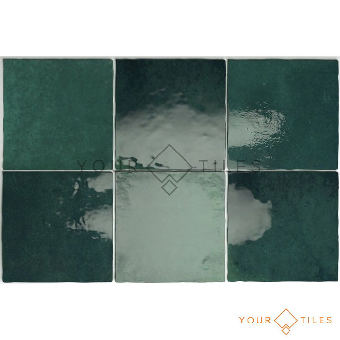 FULL TILE SAMPLE Zellige Square Royal Green Moroccan Handmade Style 13.2cm x 13.2cm