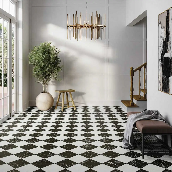Scacchi Marquina Black & White Marble Chessboard Tiles 44cm x 44cm