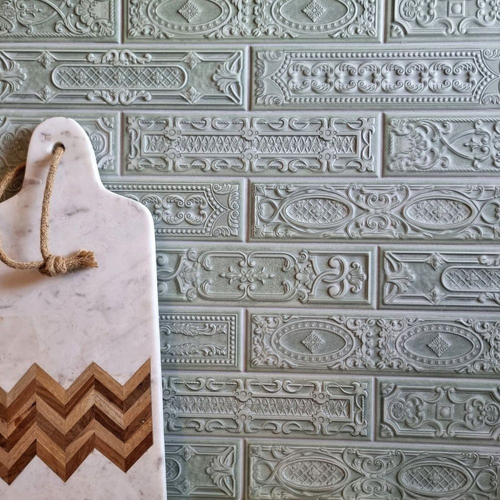 FULL TILE SAMPLE Sydney Antique Green DECOR Victorian Wall Tiles 7.5cm X 30cm